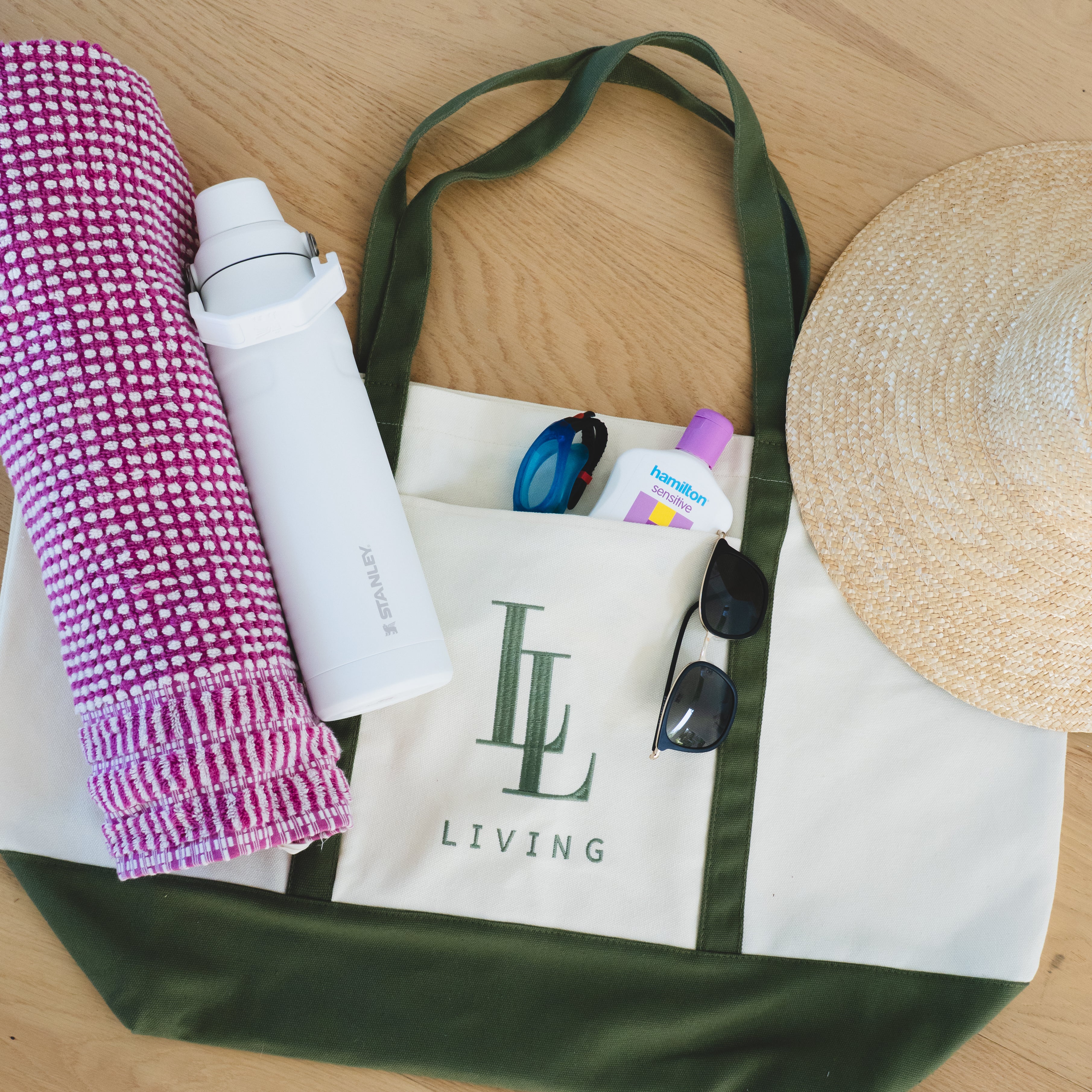 Extra Large Canvas Tote Bag - Living LaundryLBG - GRN - ZIP