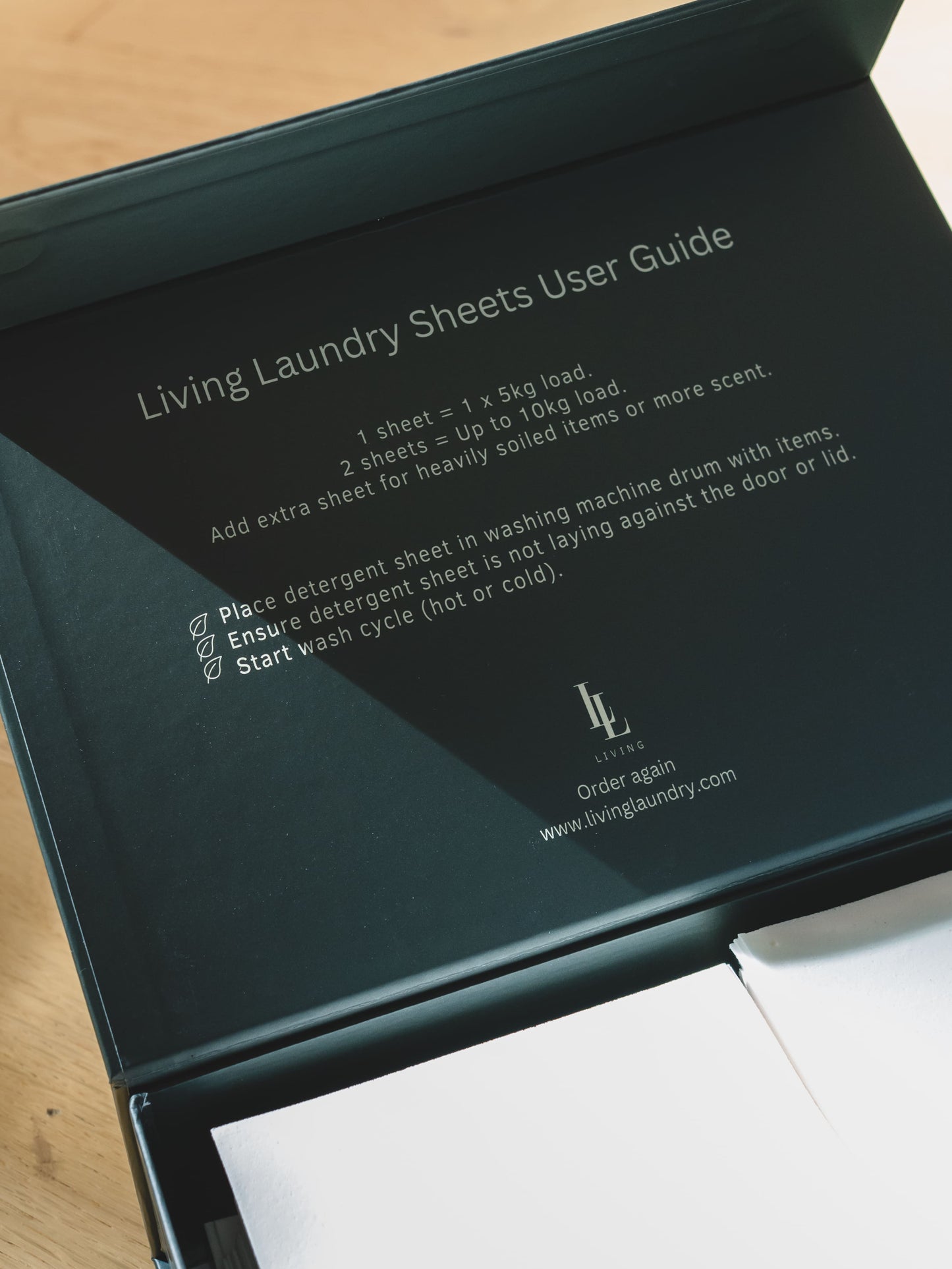 photo of sheet box showing inside lid with instructions