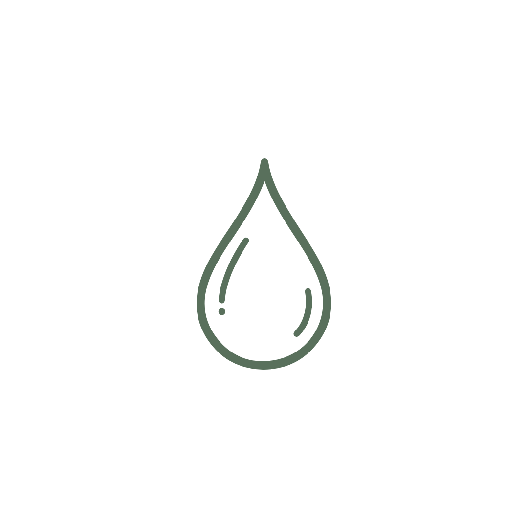 Green icon of a water droplet on a white background