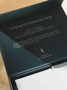 display box of scented detergent sheets with instructions on lid