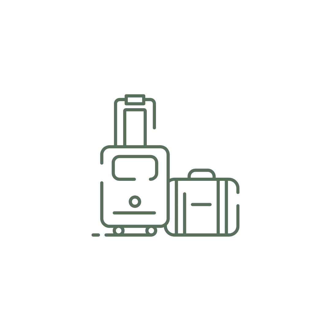 Line drawing of two suitcases on a white background