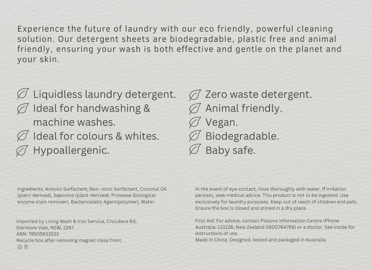 Value Pack. Unscented Detergent Sheets - 100 loads - Living LaundryLDS100 - US